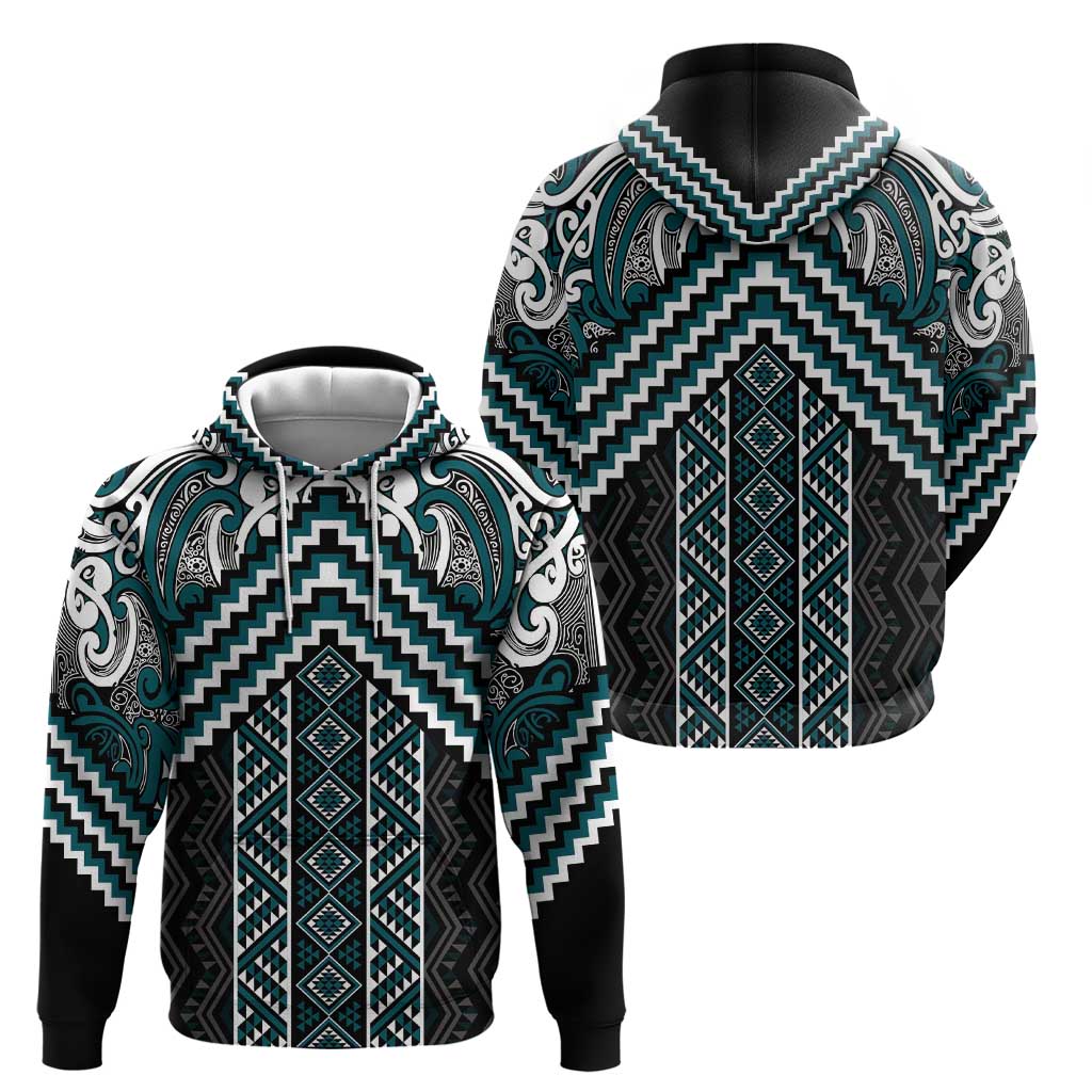 Maori Tukutuku Taniko Motifs Hoodie Teal Poutama Mix Kowhaiwhai LT7 - Polynesian Pride