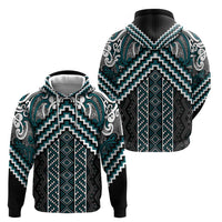 Maori Tukutuku Taniko Motifs Hoodie Teal Poutama Mix Kowhaiwhai LT7 - Polynesian Pride