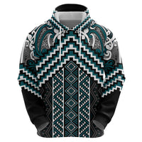 Maori Tukutuku Taniko Motifs Hoodie Teal Poutama Mix Kowhaiwhai LT7 - Polynesian Pride