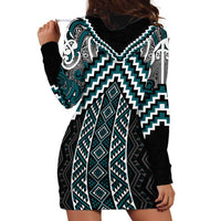 Maori Tukutuku Taniko Motifs Hoodie Dress Teal Poutama Mix Kowhaiwhai LT7 - Polynesian Pride