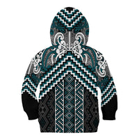 Maori Tukutuku Taniko Motifs Kid Hoodie Teal Poutama Mix Kowhaiwhai LT7 - Polynesian Pride