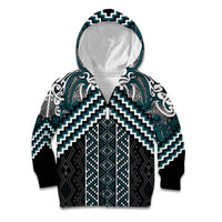 Maori Tukutuku Taniko Motifs Kid Hoodie Teal Poutama Mix Kowhaiwhai LT7 Zip Hoodie Teal - Polynesian Pride