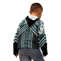 Maori Tukutuku Taniko Motifs Kid Hoodie Teal Poutama Mix Kowhaiwhai LT7 - Polynesian Pride