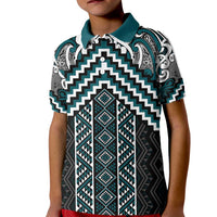Maori Tukutuku Taniko Motifs Kid Polo Shirt Teal Poutama Mix Kowhaiwhai LT7 Kid Teal - Polynesian Pride
