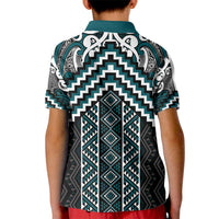 Maori Tukutuku Taniko Motifs Kid Polo Shirt Teal Poutama Mix Kowhaiwhai LT7 - Polynesian Pride