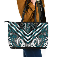 Maori Tukutuku Taniko Motifs Leather Tote Bag Teal Poutama Mix Kowhaiwhai LT7 - Polynesian Pride