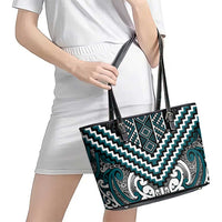 Maori Tukutuku Taniko Motifs Leather Tote Bag Teal Poutama Mix Kowhaiwhai LT7 - Polynesian Pride