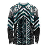 Maori Tukutuku Taniko Motifs Long Sleeve Shirt Teal Poutama Mix Kowhaiwhai LT7 Unisex Teal - Polynesian Pride