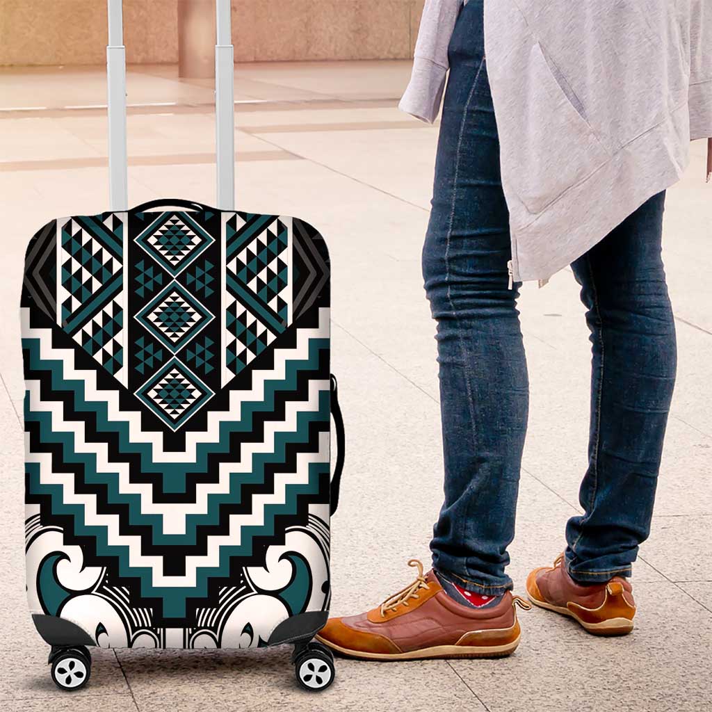 Maori Tukutuku Taniko Motifs Luggage Cover Teal Poutama Mix Kowhaiwhai LT7 Teal - Polynesian Pride