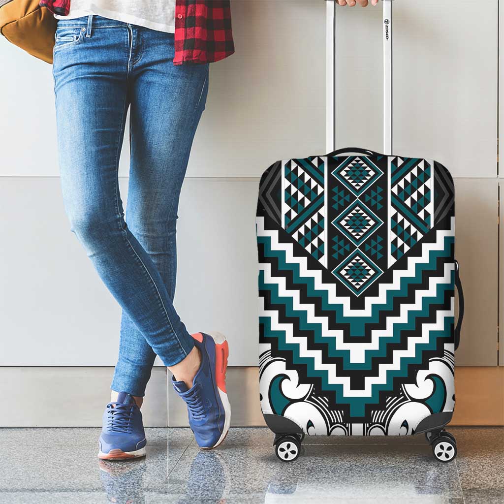 Maori Tukutuku Taniko Motifs Luggage Cover Teal Poutama Mix Kowhaiwhai LT7 - Polynesian Pride