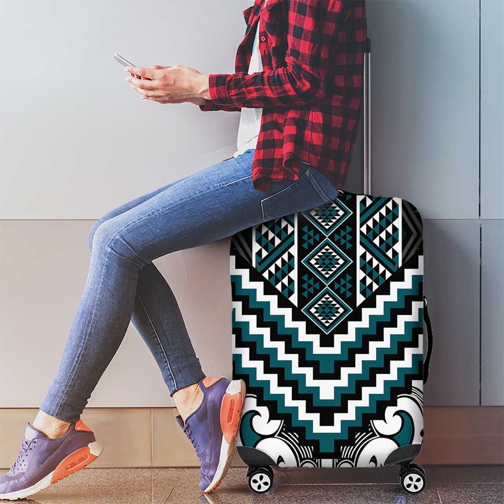 Maori Tukutuku Taniko Motifs Luggage Cover Teal Poutama Mix Kowhaiwhai LT7 - Polynesian Pride