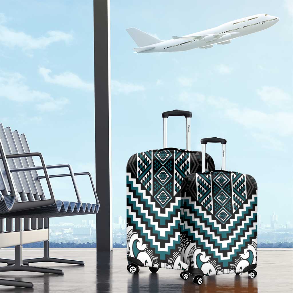 Maori Tukutuku Taniko Motifs Luggage Cover Teal Poutama Mix Kowhaiwhai LT7 - Polynesian Pride