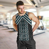 Maori Tukutuku Taniko Motifs Men Tank Top Teal Poutama Mix Kowhaiwhai LT7 Teal - Polynesian Pride