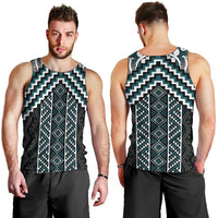 Maori Tukutuku Taniko Motifs Men Tank Top Teal Poutama Mix Kowhaiwhai LT7 - Polynesian Pride