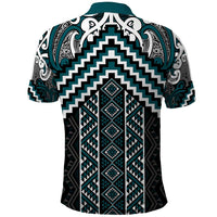 Maori Tukutuku Taniko Motifs Polo Shirt Teal Poutama Mix Kowhaiwhai LT7 - Polynesian Pride