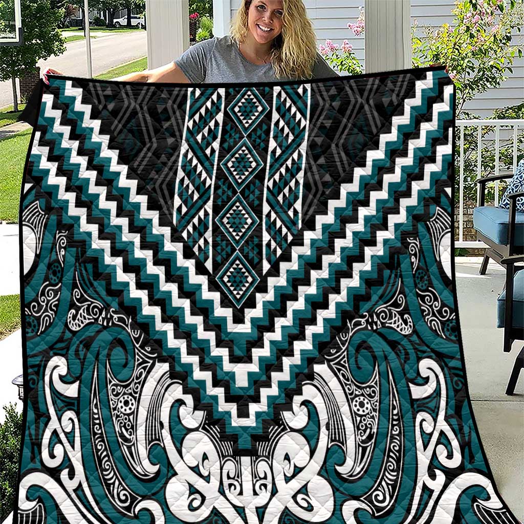 Maori Tukutuku Taniko Motifs Quilt Teal Poutama Mix Kowhaiwhai LT7 Teal - Polynesian Pride