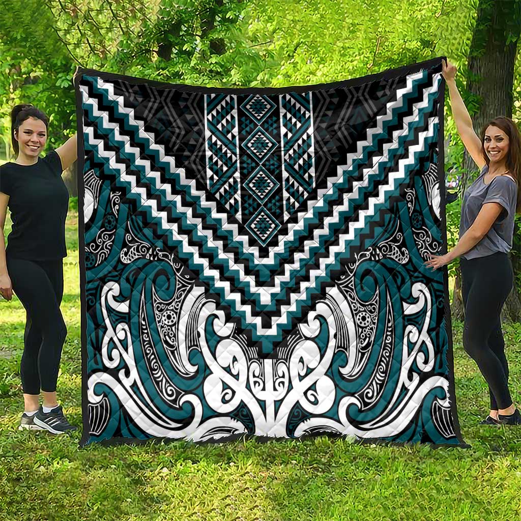 Maori Tukutuku Taniko Motifs Quilt Teal Poutama Mix Kowhaiwhai LT7 - Polynesian Pride