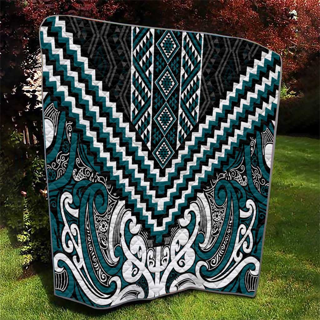 Maori Tukutuku Taniko Motifs Quilt Teal Poutama Mix Kowhaiwhai LT7 - Polynesian Pride