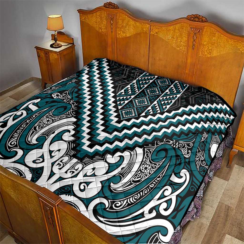 Maori Tukutuku Taniko Motifs Quilt Teal Poutama Mix Kowhaiwhai LT7 - Polynesian Pride