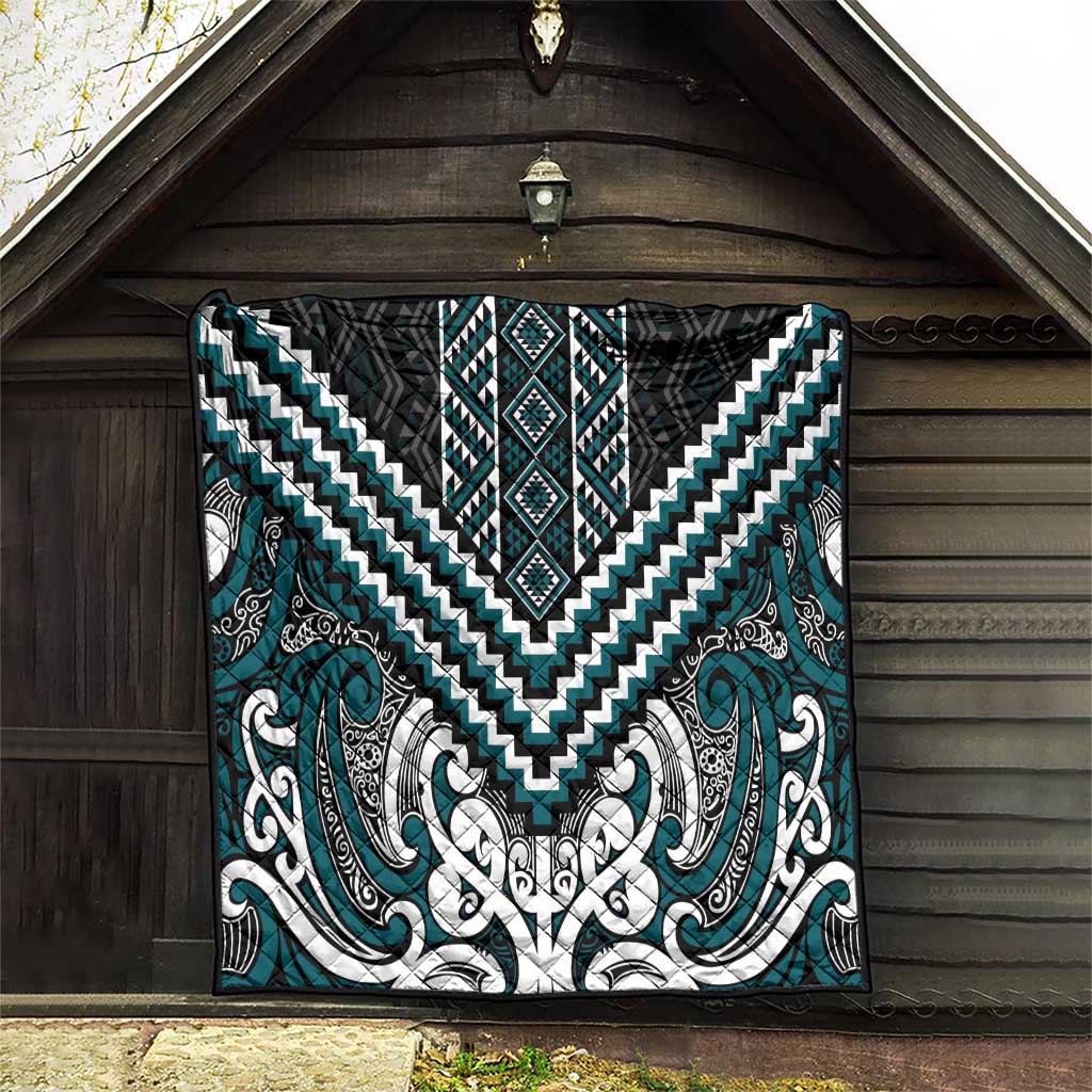 Maori Tukutuku Taniko Motifs Quilt Teal Poutama Mix Kowhaiwhai LT7 - Polynesian Pride