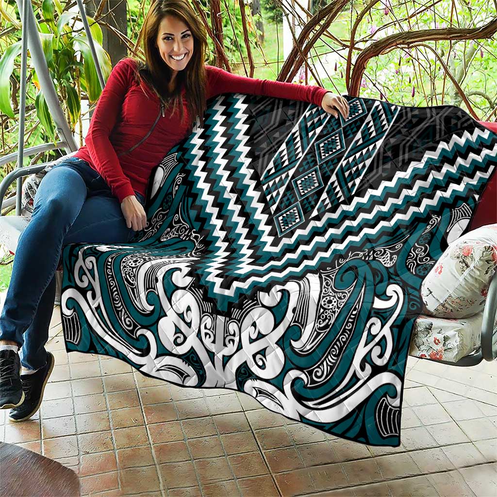 Maori Tukutuku Taniko Motifs Quilt Teal Poutama Mix Kowhaiwhai LT7 - Polynesian Pride