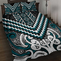 Maori Tukutuku Taniko Motifs Quilt Bed Set Teal Poutama Mix Kowhaiwhai LT7 Teal - Polynesian Pride