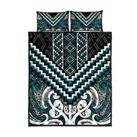 Maori Tukutuku Taniko Motifs Quilt Bed Set Teal Poutama Mix Kowhaiwhai LT7 - Polynesian Pride