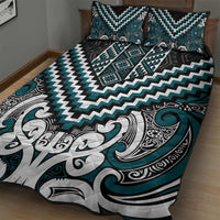 Maori Tukutuku Taniko Motifs Quilt Bed Set Teal Poutama Mix Kowhaiwhai LT7 - Polynesian Pride