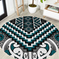 Maori Tukutuku Taniko Motifs Round Carpet Teal Poutama Mix Kowhaiwhai LT7 Teal - Polynesian Pride