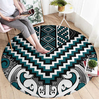 Maori Tukutuku Taniko Motifs Round Carpet Teal Poutama Mix Kowhaiwhai LT7 - Polynesian Pride