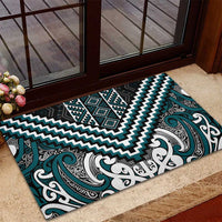 Maori Tukutuku Taniko Motifs Rubber Doormat Teal Poutama Mix Kowhaiwhai LT7 - Polynesian Pride