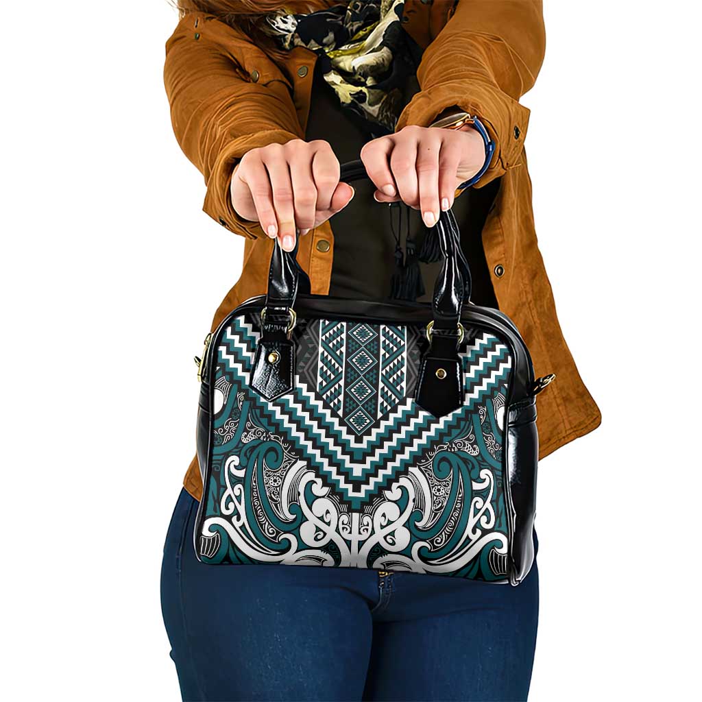 Maori Tukutuku Taniko Motifs Shoulder Handbag Teal Poutama Mix Kowhaiwhai LT7 One Size Teal - Polynesian Pride