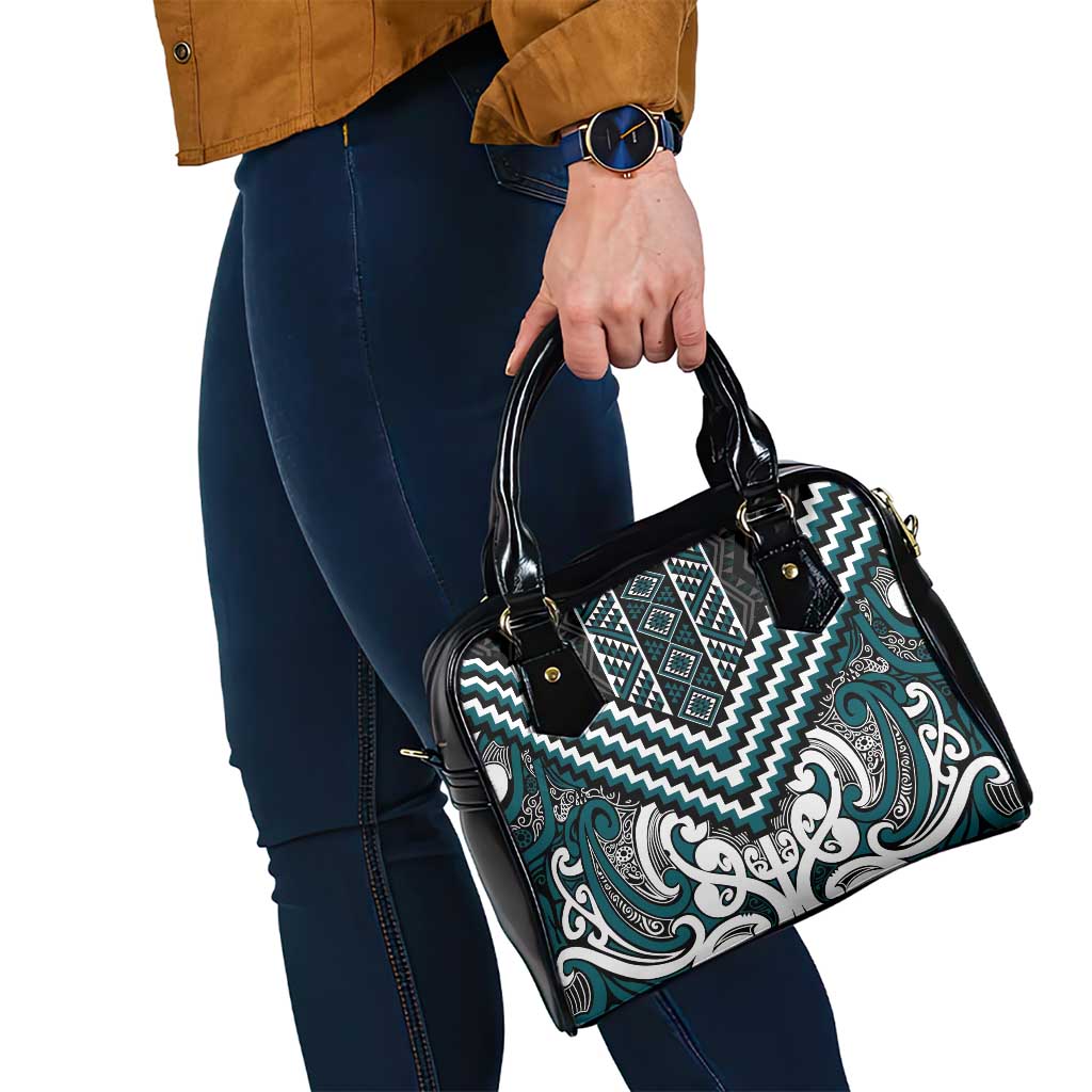 Maori Tukutuku Taniko Motifs Shoulder Handbag Teal Poutama Mix Kowhaiwhai LT7 - Polynesian Pride
