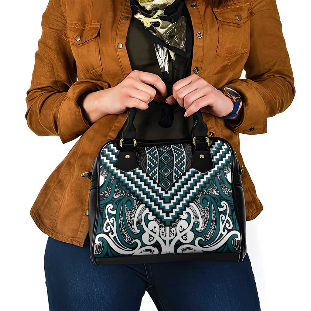 Maori Tukutuku Taniko Motifs Shoulder Handbag Teal Poutama Mix Kowhaiwhai LT7 - Polynesian Pride