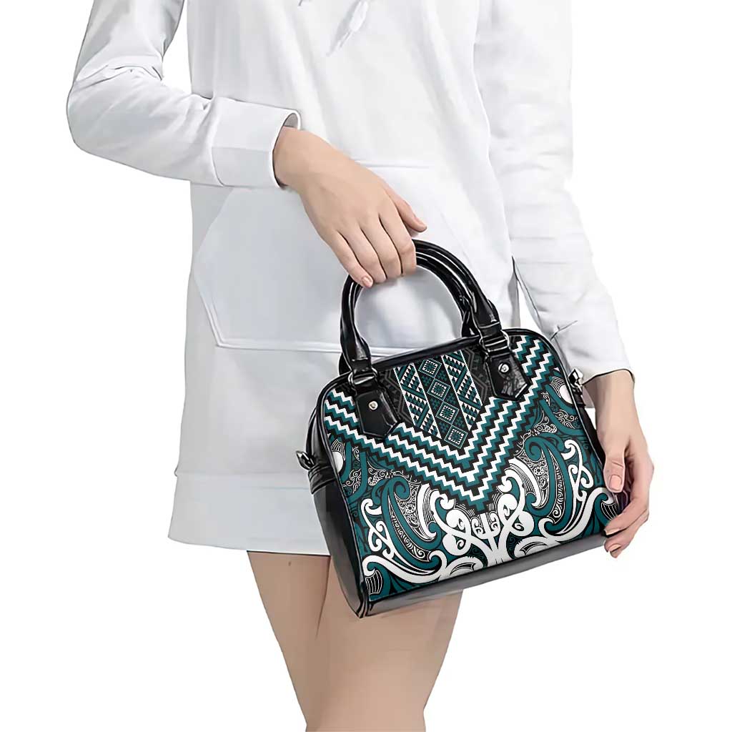 Maori Tukutuku Taniko Motifs Shoulder Handbag Teal Poutama Mix Kowhaiwhai LT7 - Polynesian Pride