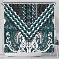 Maori Tukutuku Taniko Motifs Shower Curtain Teal Poutama Mix Kowhaiwhai LT7 - Polynesian Pride