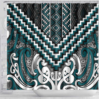 Maori Tukutuku Taniko Motifs Shower Curtain Teal Poutama Mix Kowhaiwhai LT7 - Polynesian Pride