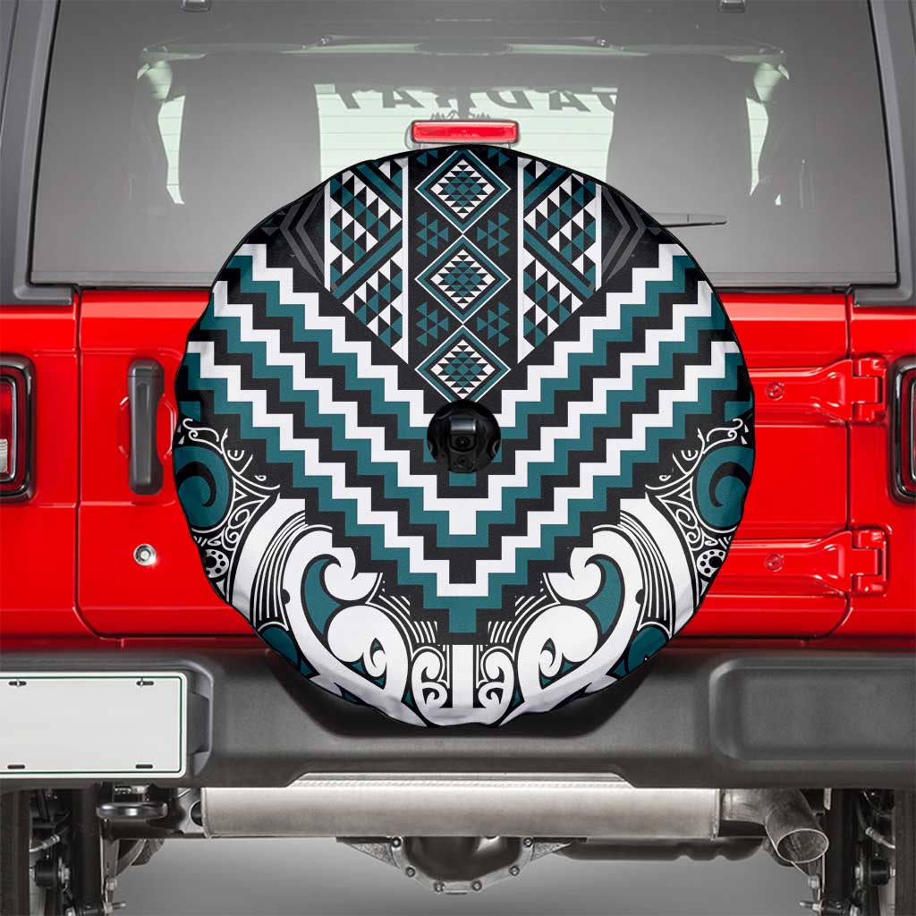 Maori Tukutuku Taniko Motifs Spare Tire Cover Teal Poutama Mix Kowhaiwhai LT7 - Polynesian Pride