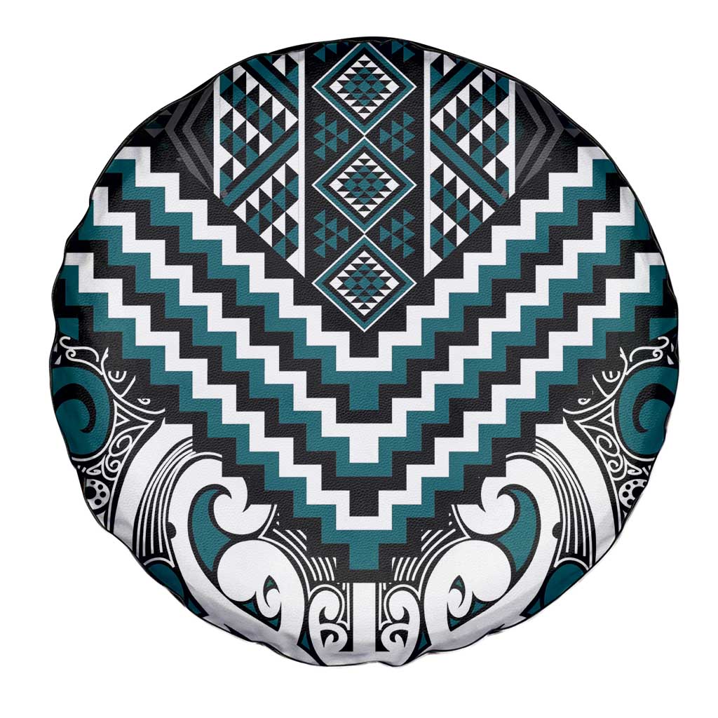 Maori Tukutuku Taniko Motifs Spare Tire Cover Teal Poutama Mix Kowhaiwhai LT7 - Polynesian Pride