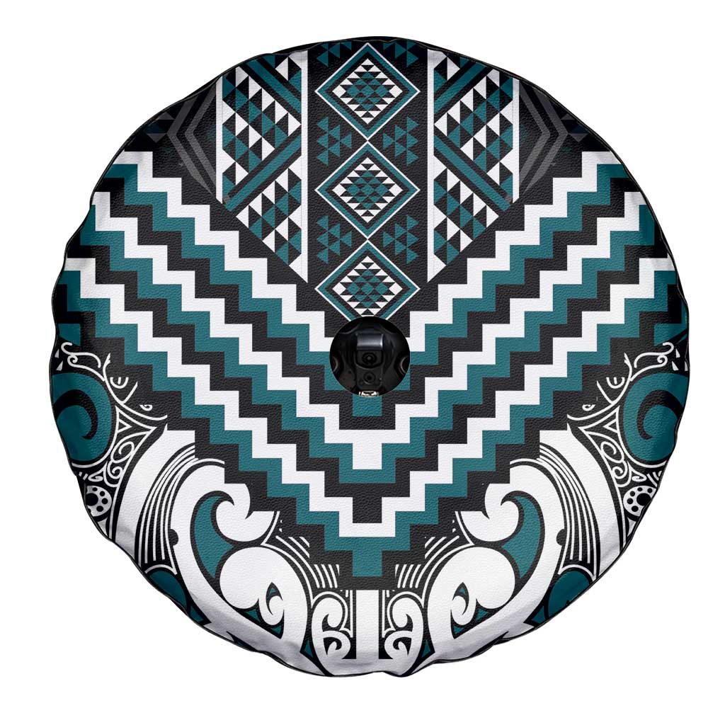 Maori Tukutuku Taniko Motifs Spare Tire Cover Teal Poutama Mix Kowhaiwhai LT7 - Polynesian Pride