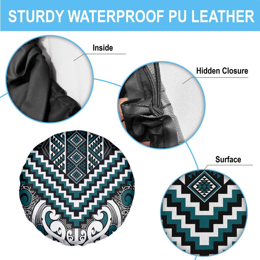 Maori Tukutuku Taniko Motifs Spare Tire Cover Teal Poutama Mix Kowhaiwhai LT7 - Polynesian Pride