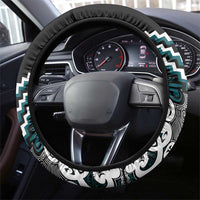Maori Tukutuku Taniko Motifs Steering Wheel Cover Teal Poutama Mix Kowhaiwhai LT7 - Polynesian Pride