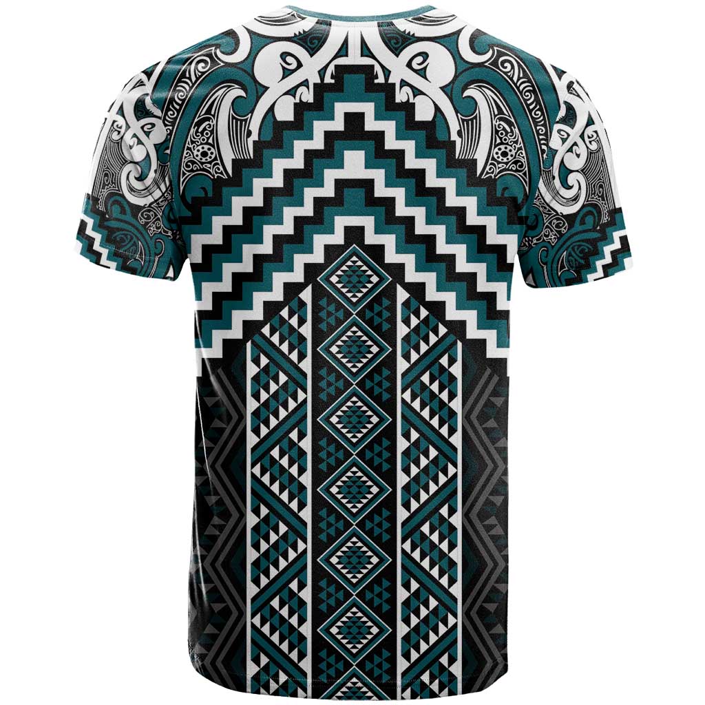 Maori Tukutuku Taniko Motifs T Shirt Teal Poutama Mix Kowhaiwhai LT7 - Polynesian Pride