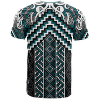 Maori Tukutuku Taniko Motifs T Shirt Teal Poutama Mix Kowhaiwhai LT7 - Polynesian Pride