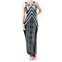 Maori Tukutuku Taniko Motifs Tank Maxi Dress Teal Poutama Mix Kowhaiwhai LT7 Women Teal - Polynesian Pride