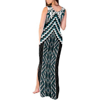 Maori Tukutuku Taniko Motifs Tank Maxi Dress Teal Poutama Mix Kowhaiwhai LT7 - Polynesian Pride