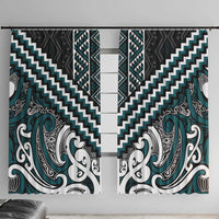 Maori Tukutuku Taniko Motifs Window Curtain Teal Poutama Mix Kowhaiwhai LT7 With Hooks Teal - Polynesian Pride