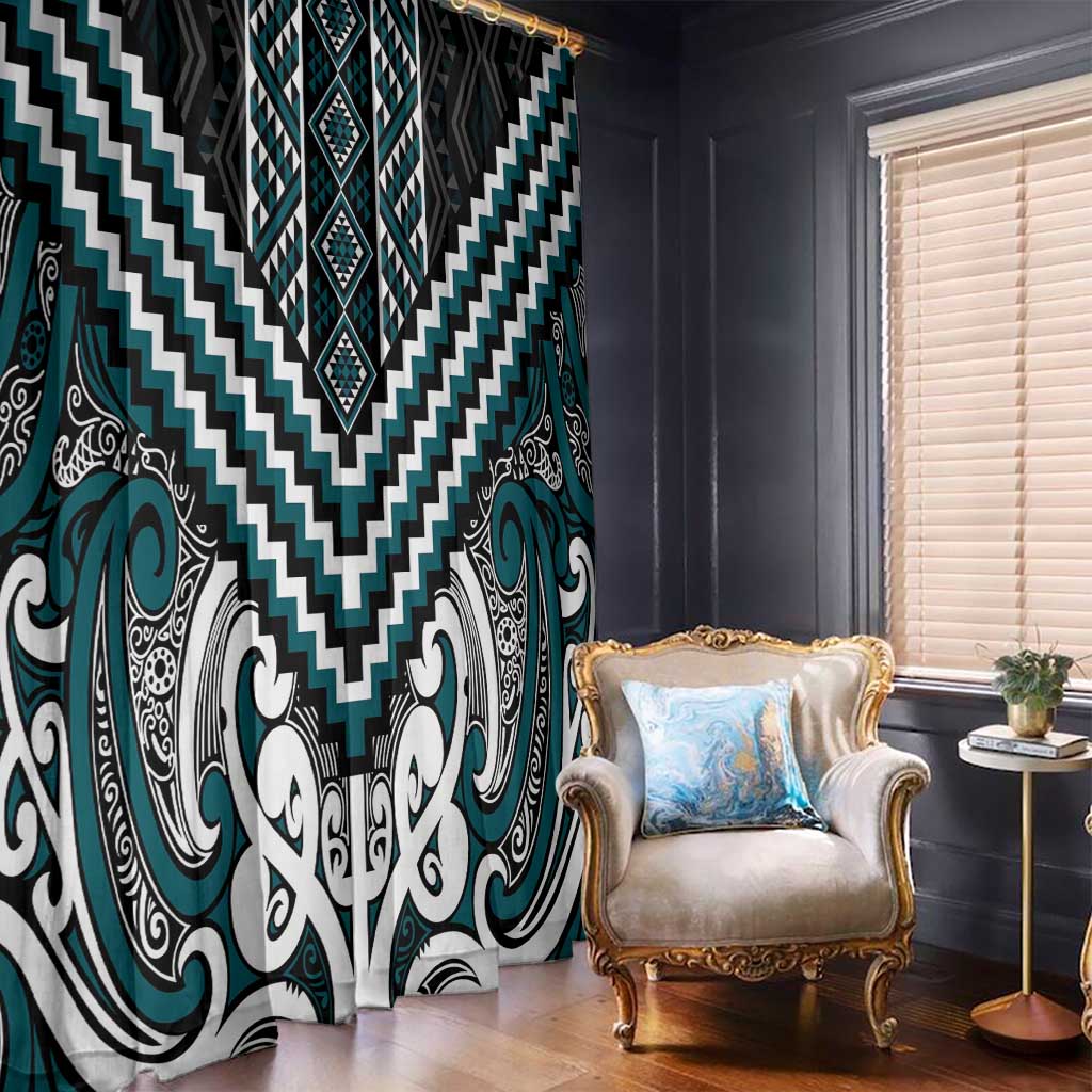 Maori Tukutuku Taniko Motifs Window Curtain Teal Poutama Mix Kowhaiwhai LT7 - Polynesian Pride