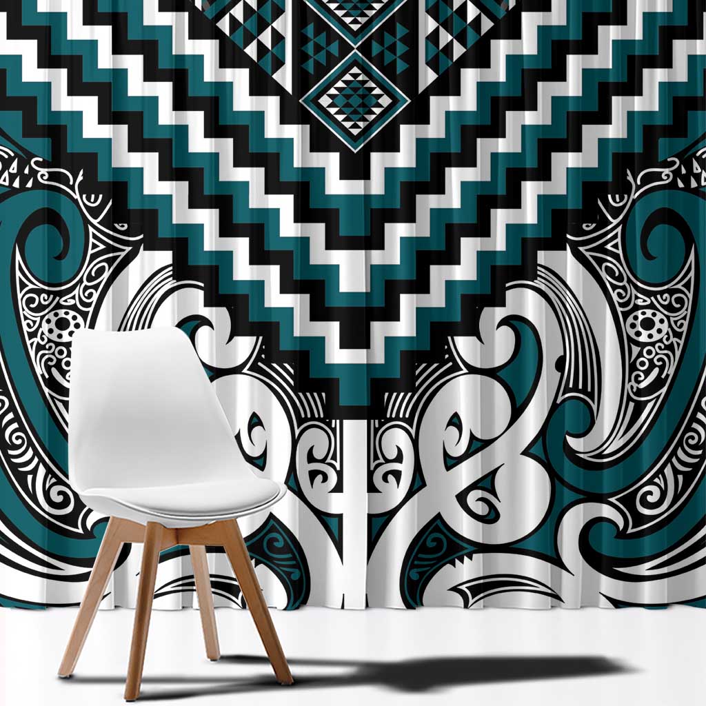 Maori Tukutuku Taniko Motifs Window Curtain Teal Poutama Mix Kowhaiwhai LT7 - Polynesian Pride