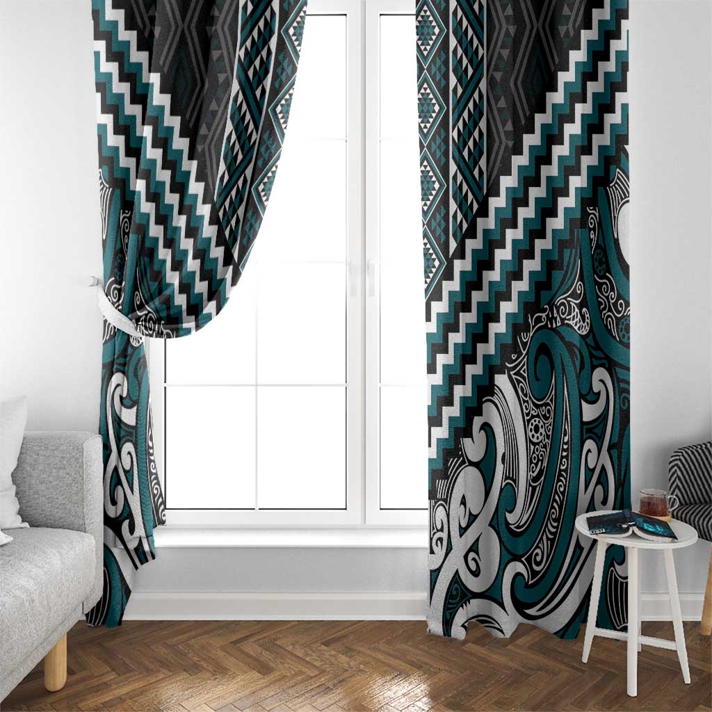 Maori Tukutuku Taniko Motifs Window Curtain Teal Poutama Mix Kowhaiwhai LT7 - Polynesian Pride